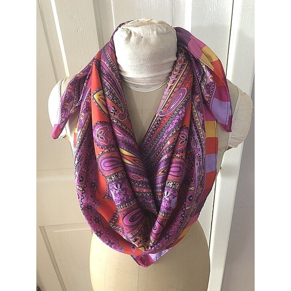Lands End Kerchief Neck Scarf Women Square Colorful Paisley Print Bohemian - Picture 3 of 7